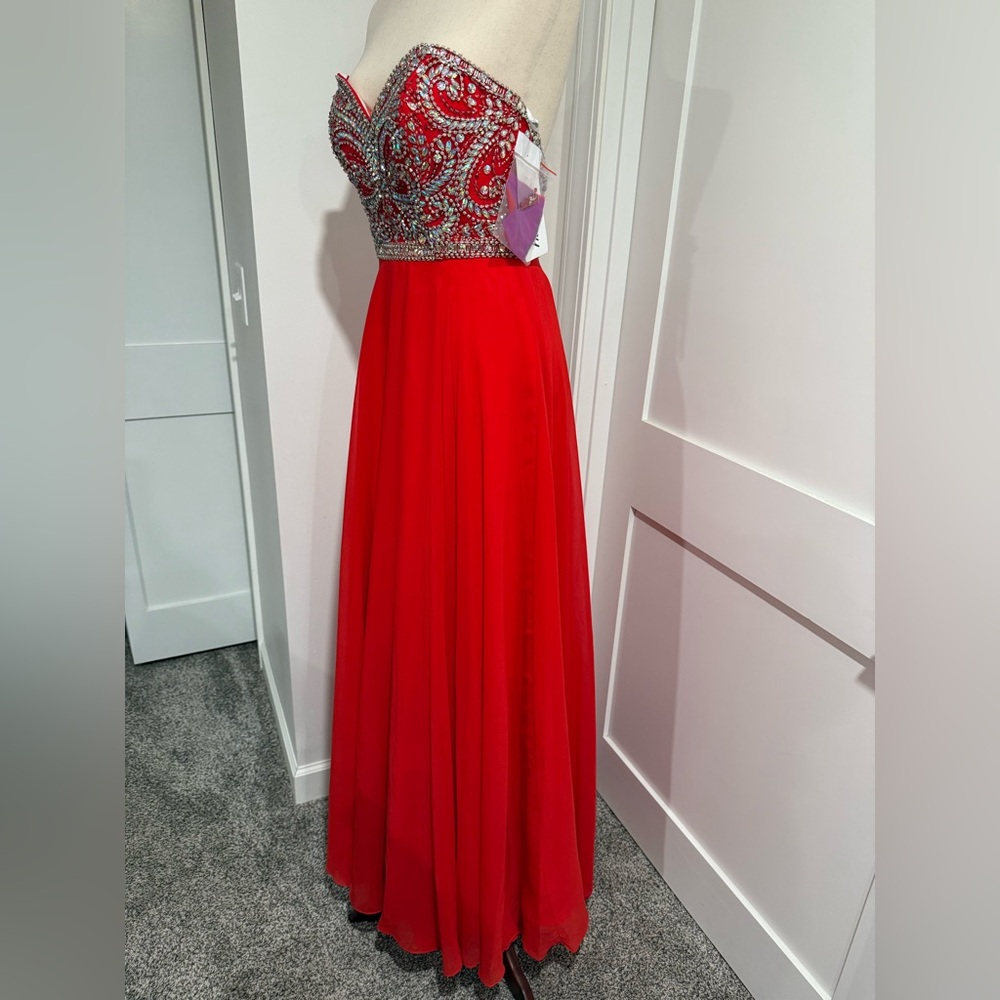 NWT Tiffany Designs red strapless prom dress - Picture 3 of 16